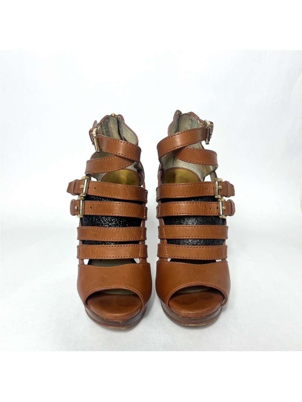 Michael Kors Berkley Leather Strappy Stiletto Heels Brown Sz 5.5 - Picture 7 of 13